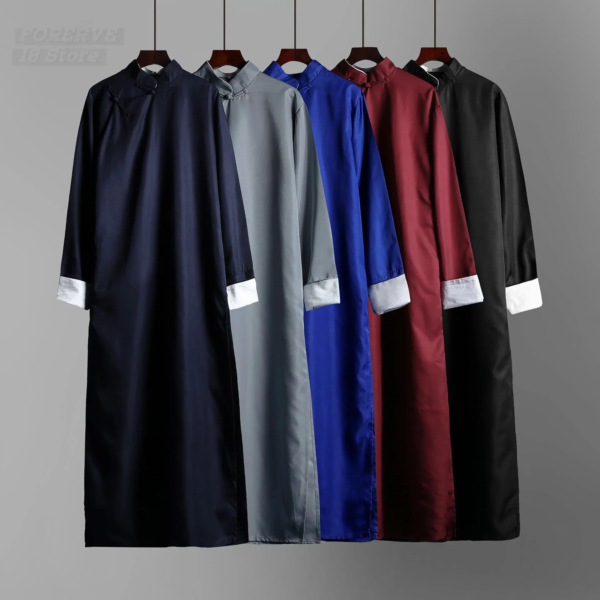 بدلة تونيك صينية كروسستالك فساتين الماندرين التقليدية للرجال سترة طويلة أداء الجناح تشون كونغ فو #6