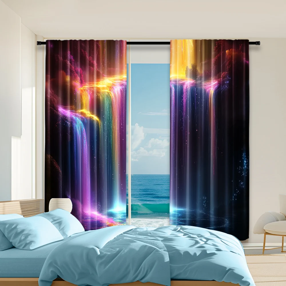 

2 pcs, versatile polyester transparent curtains for home decoration Bright Falls for use in bedrooms and living rooms