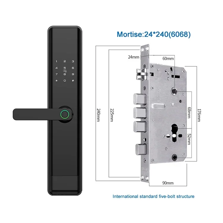 Cerradura de puerta inteligente con huella digital, dispositivo de cierre de alta seguridad sin llave, con Control remoto por aplicación, con muesca de 24x240