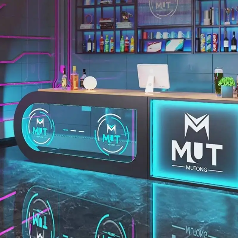 Blue Design Reception Desks Storage Checkout Corner Solid Wood Reception Desks White Luxury Mostrador Recepcion Office Furniture