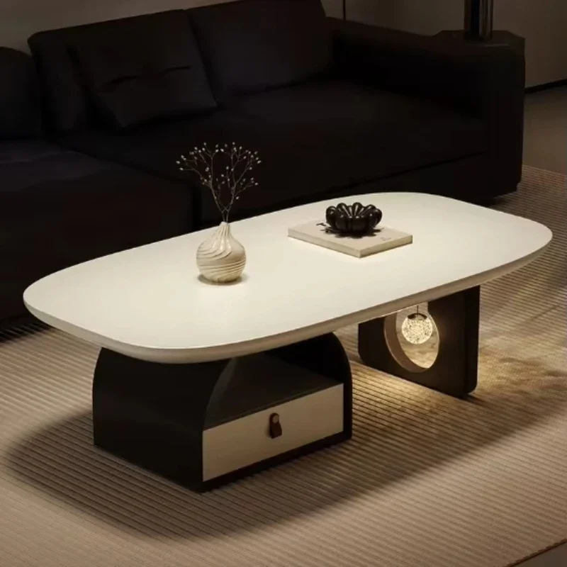 

Modern cream slate coffee table with durable wooden frame for storage, suitable for small apartment living room furniture