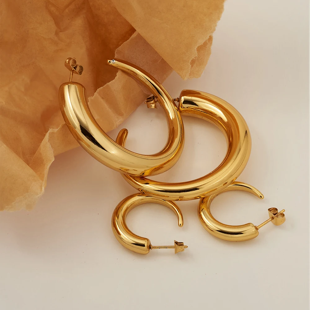 Enfashion Aretes Hollow Tube C Hoop Earrings Gold Color Stainless Steel Hoops Earings For Women Fashion Jewelry Party E1553 1554