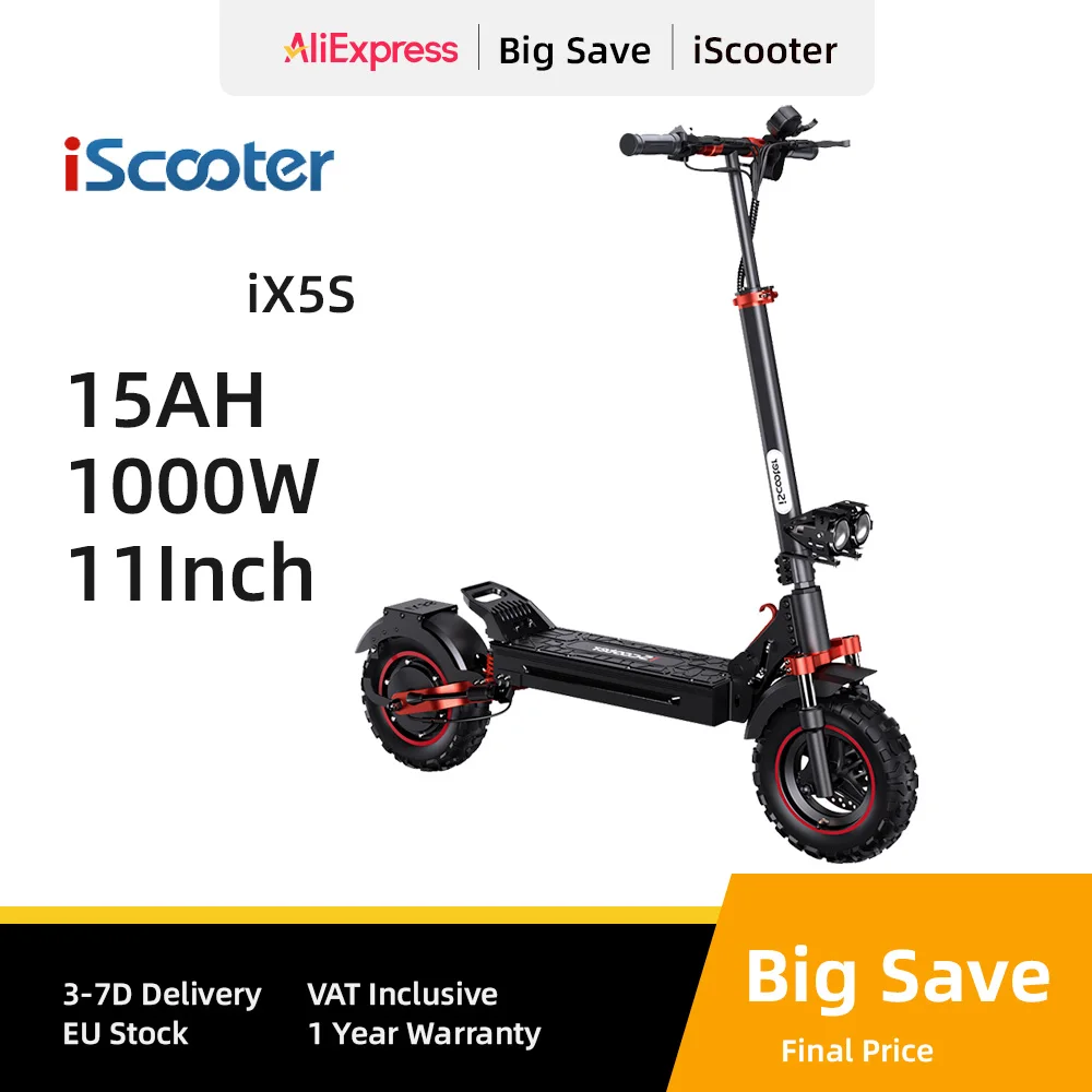 iScooter ix5s 1000W Powerful Electric Scooter 15AH Battery Adult Electric Scooter 45km/h Electric Kick Scooter