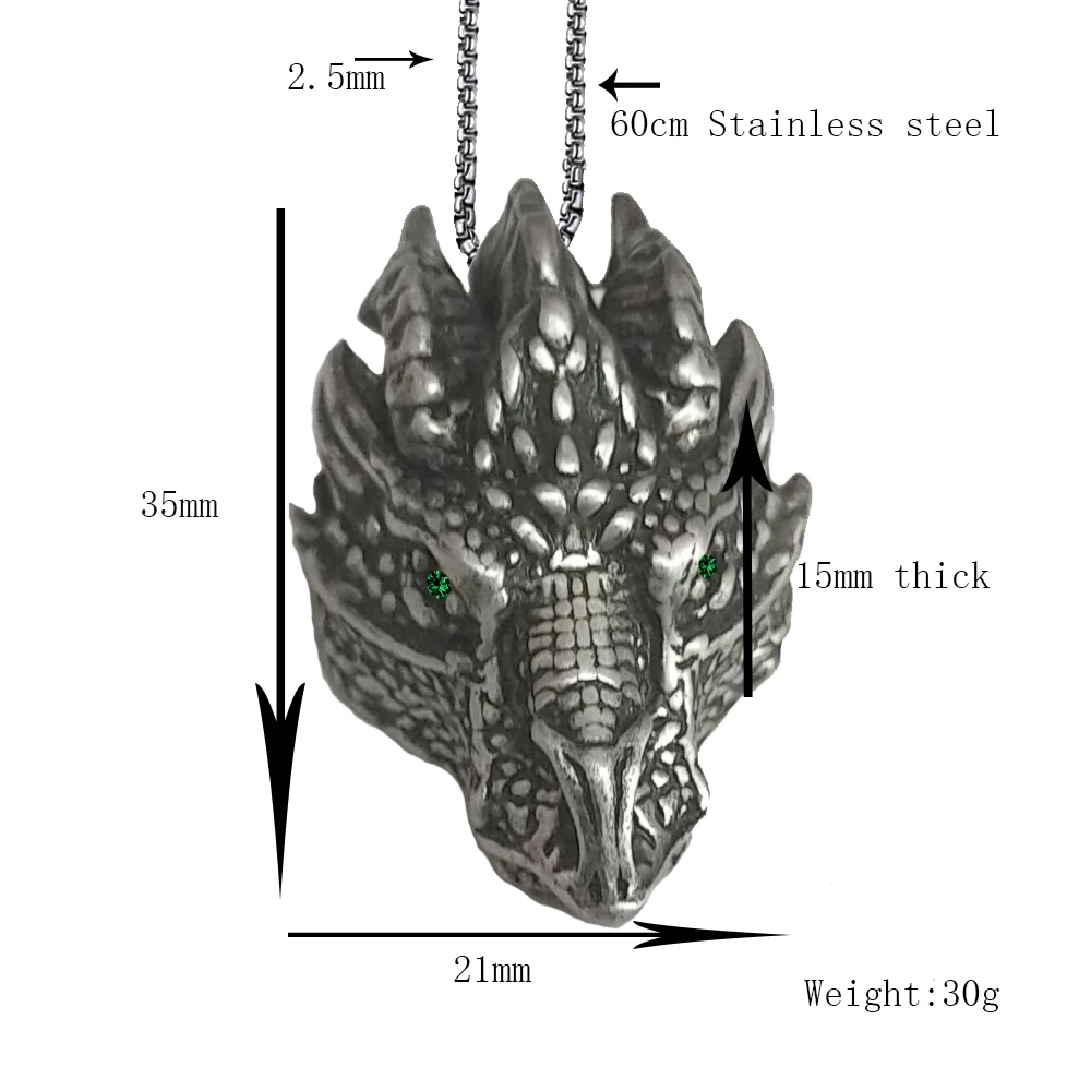 Dragon Head Pendant Necklace For Men Women Viking Gothic Jewelry Personality Charm 60 Cm Stainless Steel Box Chain