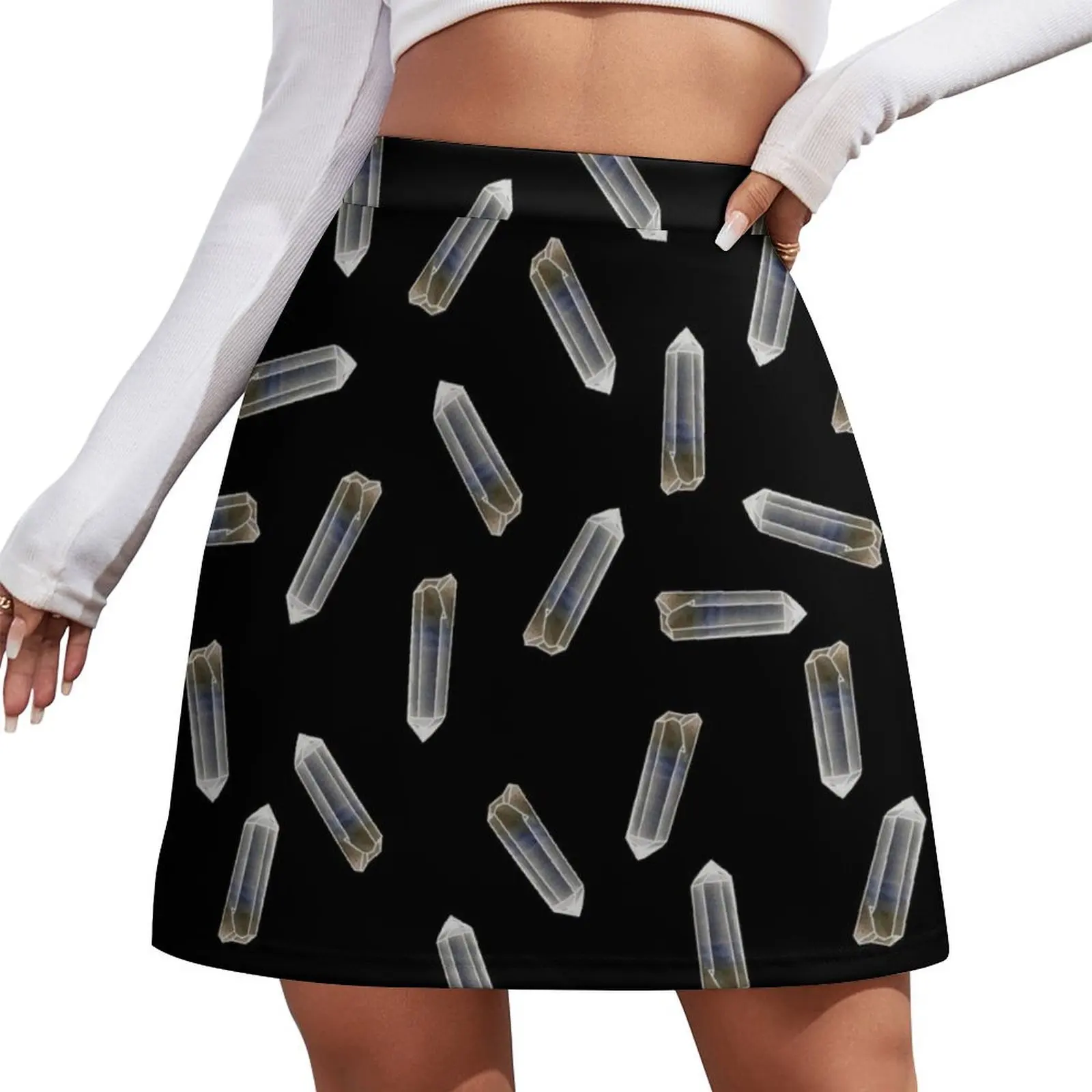 

Quartz Crystals on Black Mini Skirt skirts for womens mini denim skirt Short women′s skirts