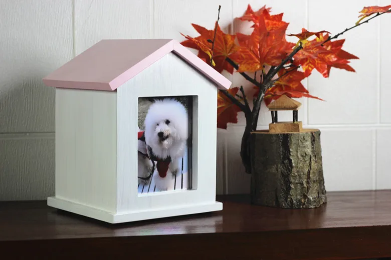 Customized Solid Wood Pet Cinerary Casket Cat Dog Memorial Cinerary Casket Small House Display Cinerary Casket Photo Frame Pink