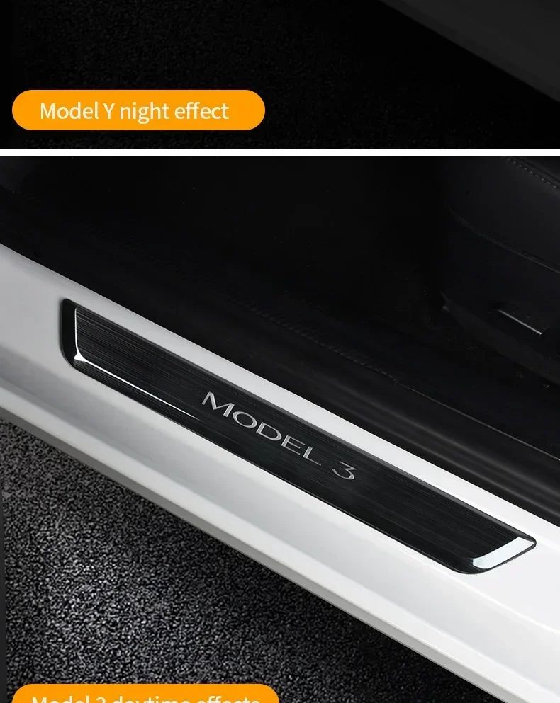 CSSBOON Wireless Led Magnetic Car Front Rear 4PCS Black Door Sill Protector for Tesla Model Y Juniper / 3 Welcome Door Pedal