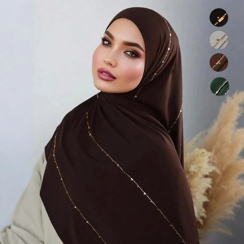 

Elastic Colorful Beaded Headscarf Hijab Breathable Printed Tail Turban All-match Indian Style Chiffon Large Shawl Gifts
