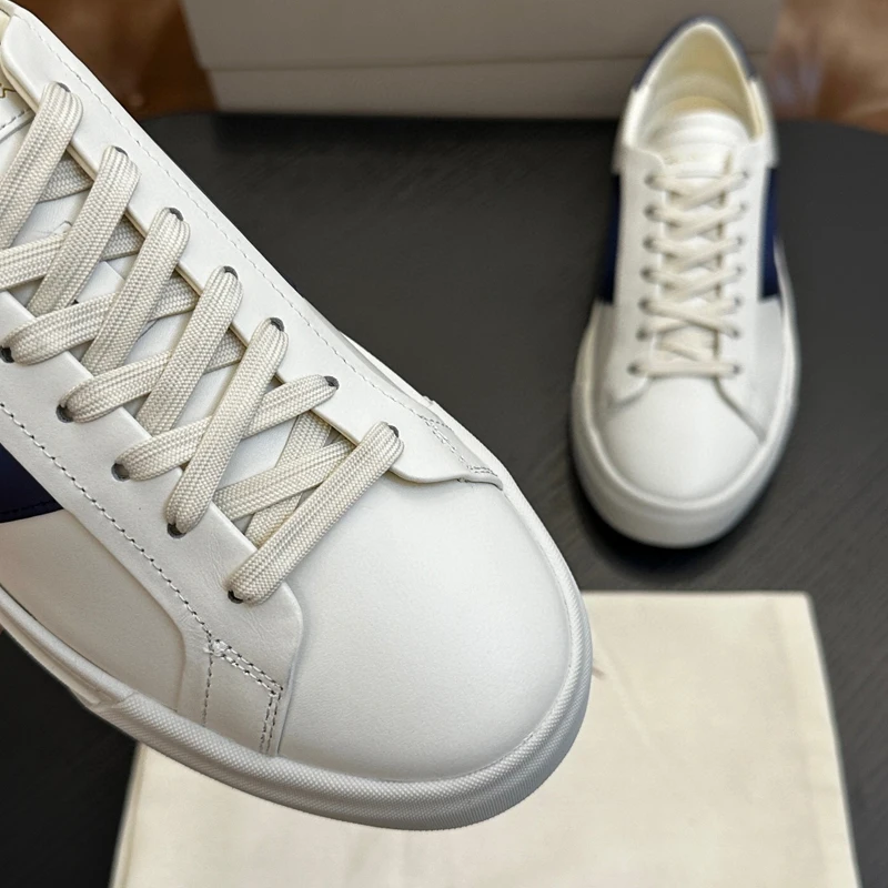 Heren Blauwe Lambrisering Lage Dubbele Gesp Lederen Sneakers Erfgoed Esthetiek Voldoet Aan De Hedendaagse Charme Platte Casual Schoenen