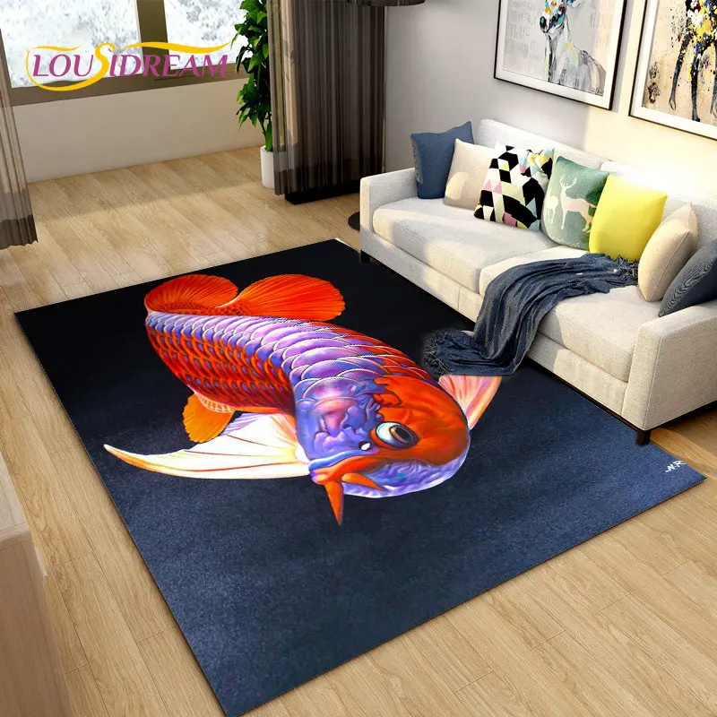 

3D Fish Golden Arowana Betta Fish Area Rug,Carpet Rug for Living Room Bedroom Sofa Doormat Decor,Kid Play Non-slip Floor Mat