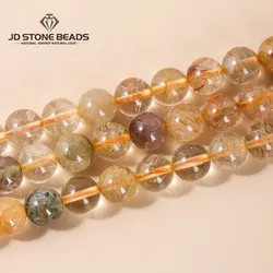 Natural Multicolor Rutilated Quartz Beads Round Loose Space Energy Hair Crystal Bead For Jewelry Making Diy Bracelet Necklace