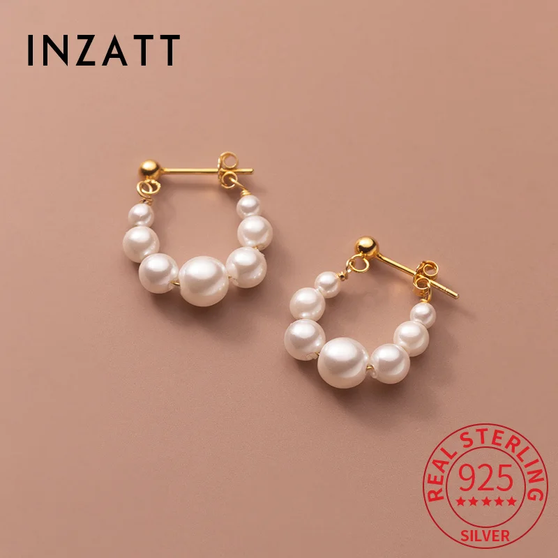 INZATT Real 925 Sterling Silver Pearl Water Drops 18K Stud Earrings for Women Classic Fine Jewelry Light Luxury Accessories