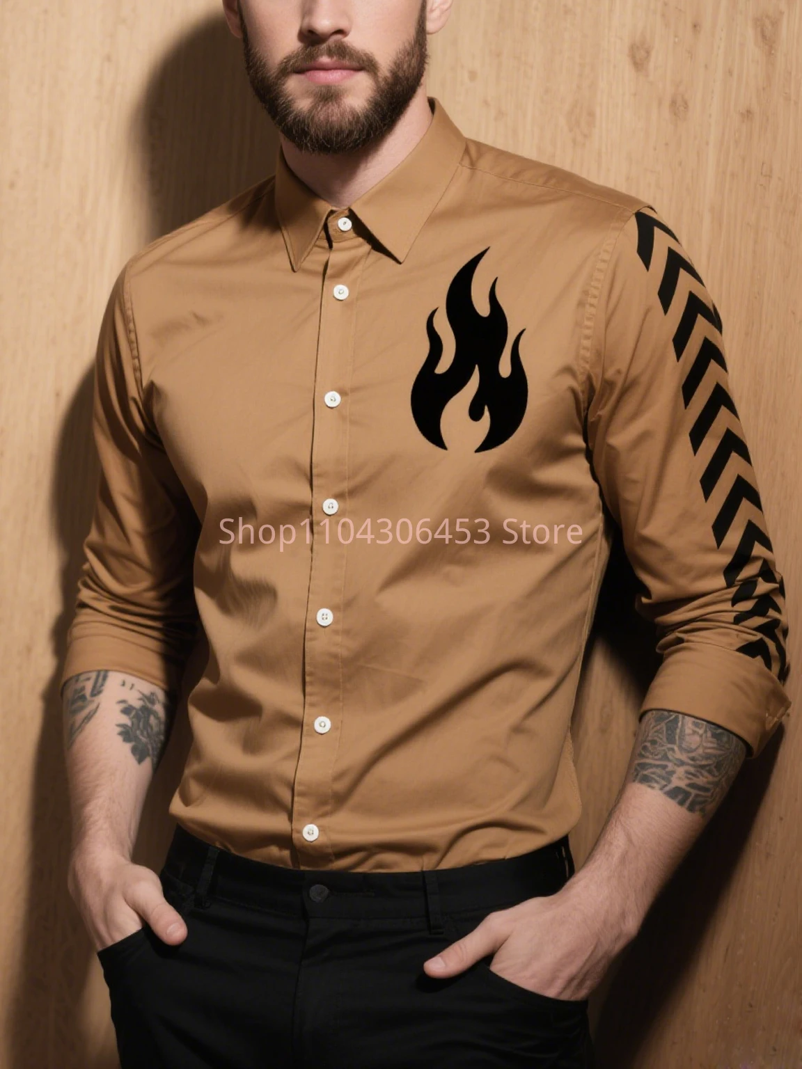 

Autumn Original design Simple retro pattern 3D printed shirt Long sleeve lapel Business casual dress shirt Hawaii beach vacation