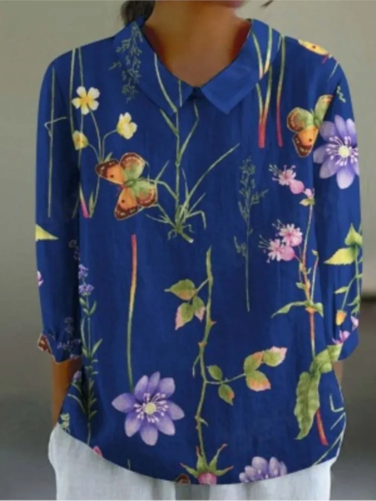 Chemise à manches longues à imprimé floral pour femmes, col beurre, style chinois rétro créatif, mode printemps et automne, nouveau, 2024