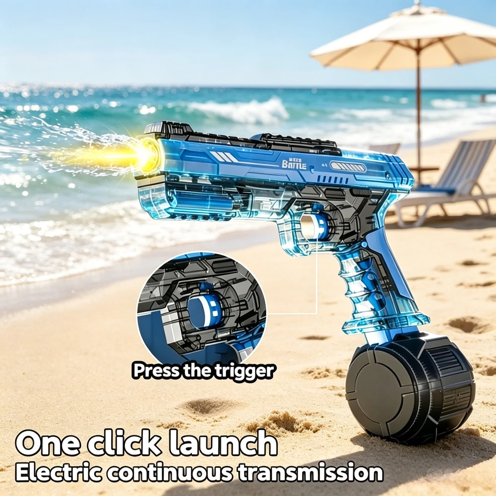 New Multi Shot Electric Water Gun Toy with Cool Light Effect Large Capacity Powerful Continuous Spray Summer Water Play Toy