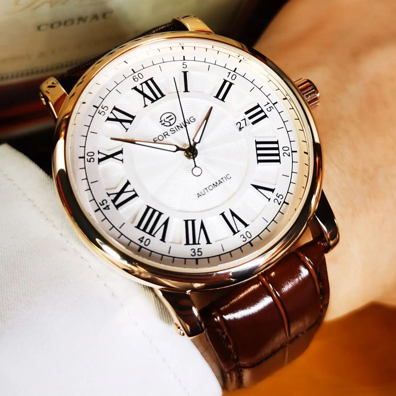 Business Mechanical Watch for Men Calendar Fashion Luxury Automatic Mens Watches Top Brand Leather Strap Wristwatches Forsining
