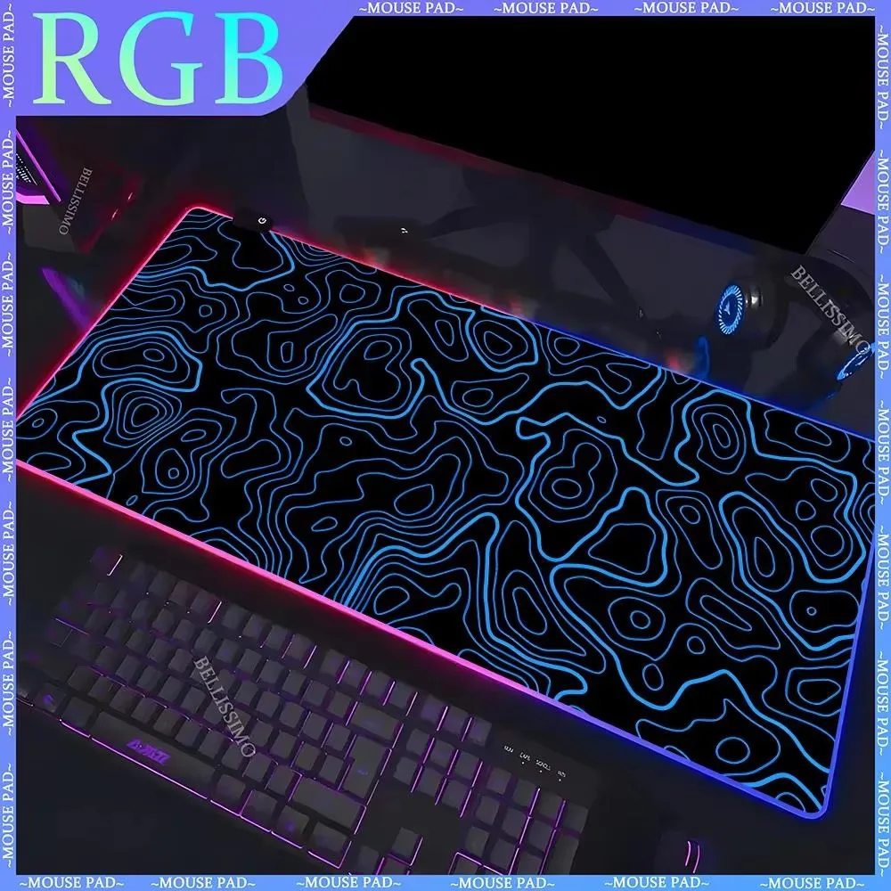 

RGB black and white line game mousepad LED large game keyboard pad computer desk pad computer pad LED backlight rubber mouse pad