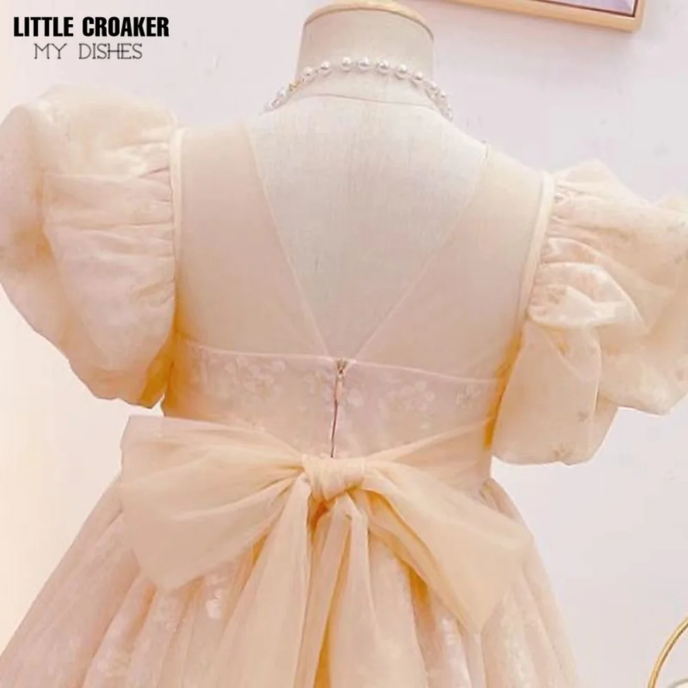 Puff Sleeve Flower Girl Dress Baby Kids Summer Princess Party Mesh Lace Wedding Birthday Dresses Children Clothing 3 4 6 8 10 11