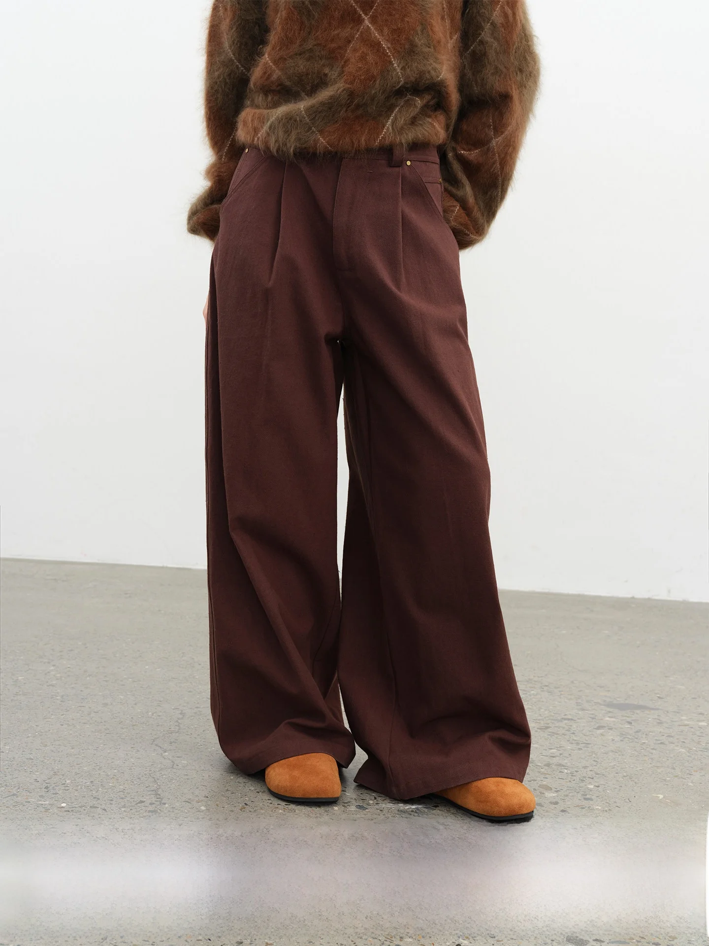 

CECI Women's Breathable Long Velvet Cotton Pleated Slimming Casual Wide Leg Pants Comfortable l Waist Button Closure