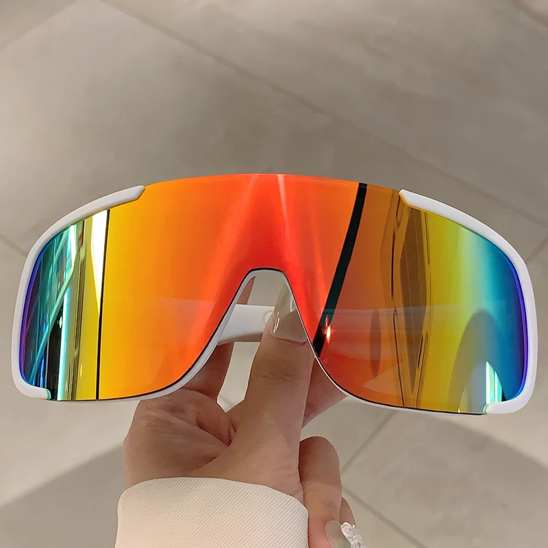 KAMMPT Oversize Monoblock Sunglasses Men Fashion Mirror Sports Goggle for Skiing Trendy Women Anti-UV Outdoor Hiking Sun Glasses