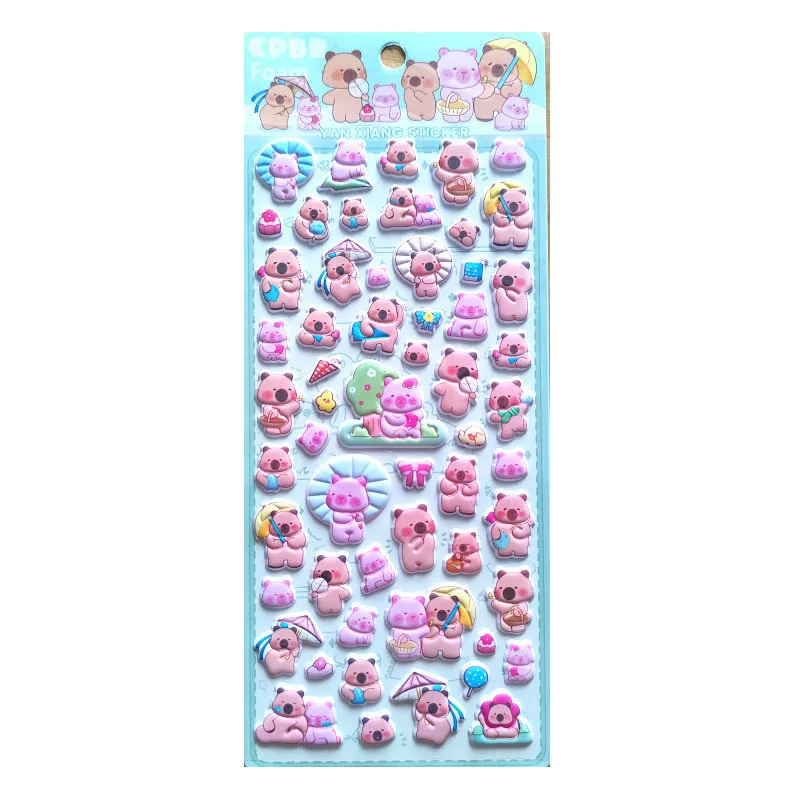 4 Pcs Capybara Cubs & Bears Soft Kids' Cartoon Bubble Stickers - 3D Soft Decor, Cute Embellishments for Scrapbook Diary Notebook