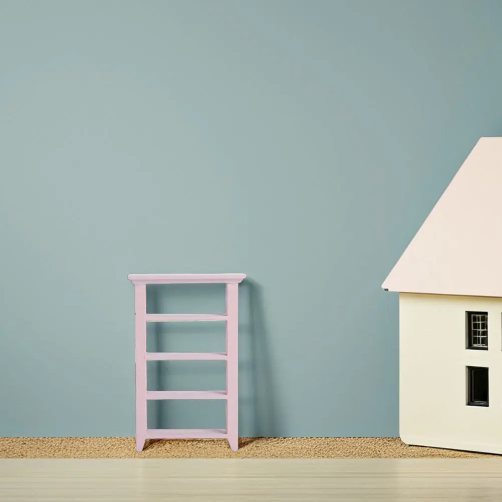 Mini Furniture Storage Rack Dollhouse Wood Fall The Ground Wooden Display Shelf Shelves Bookshelf Pink Bookcase