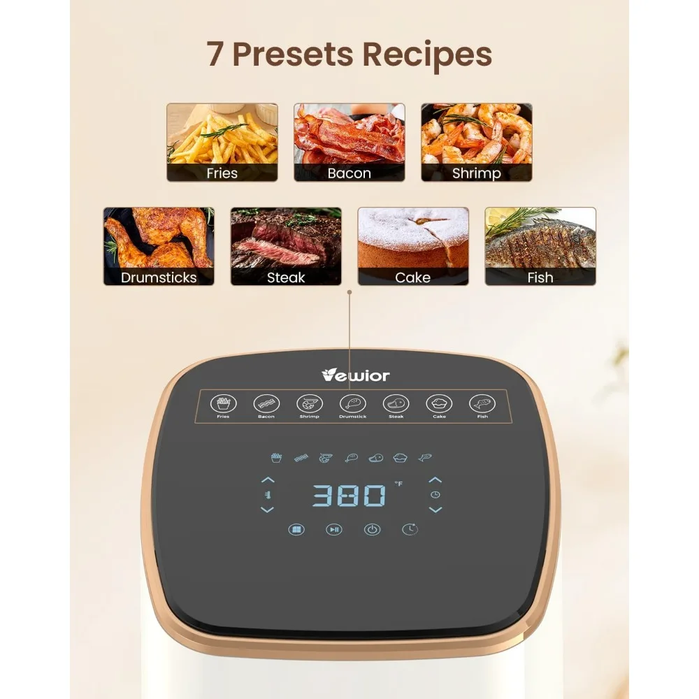 Lucht Friteuse, 5,3 Qt Met Kijkvenster, 7 Aangepaste Presets Grote Friteuse Oven Met Slimme Digitale Touchscreen,Non-Stick Lucht Friteuse