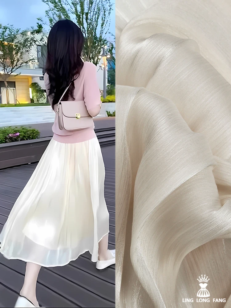 Pearlescent Thin Gauze Fabric Spring Summer Flowing Drape Feeling Pleated Clothing Cloth Sewing By The Meter Material Wholesale