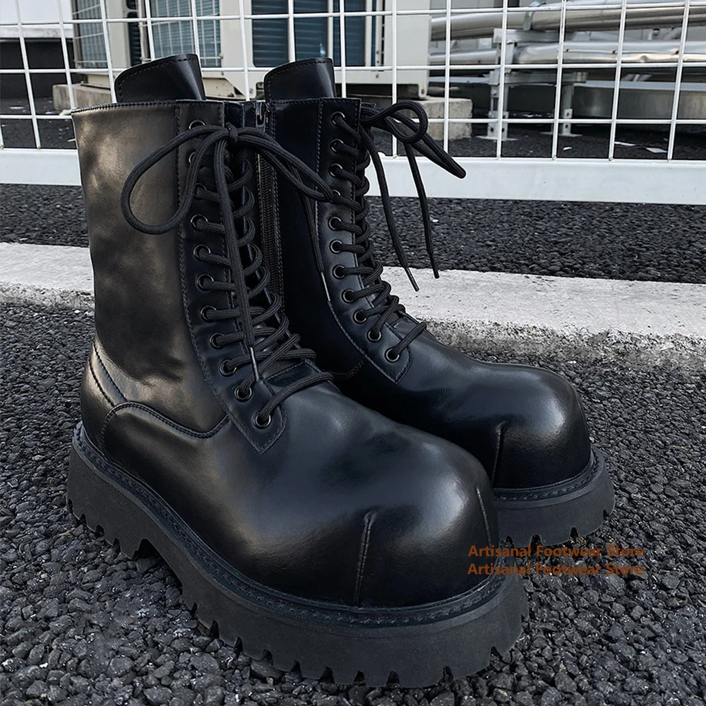 Thick Soled Height Increasing Men's Boots Side Zipper High Top Men's Shoes British Style Designer Men's Boots Botas Mujer
