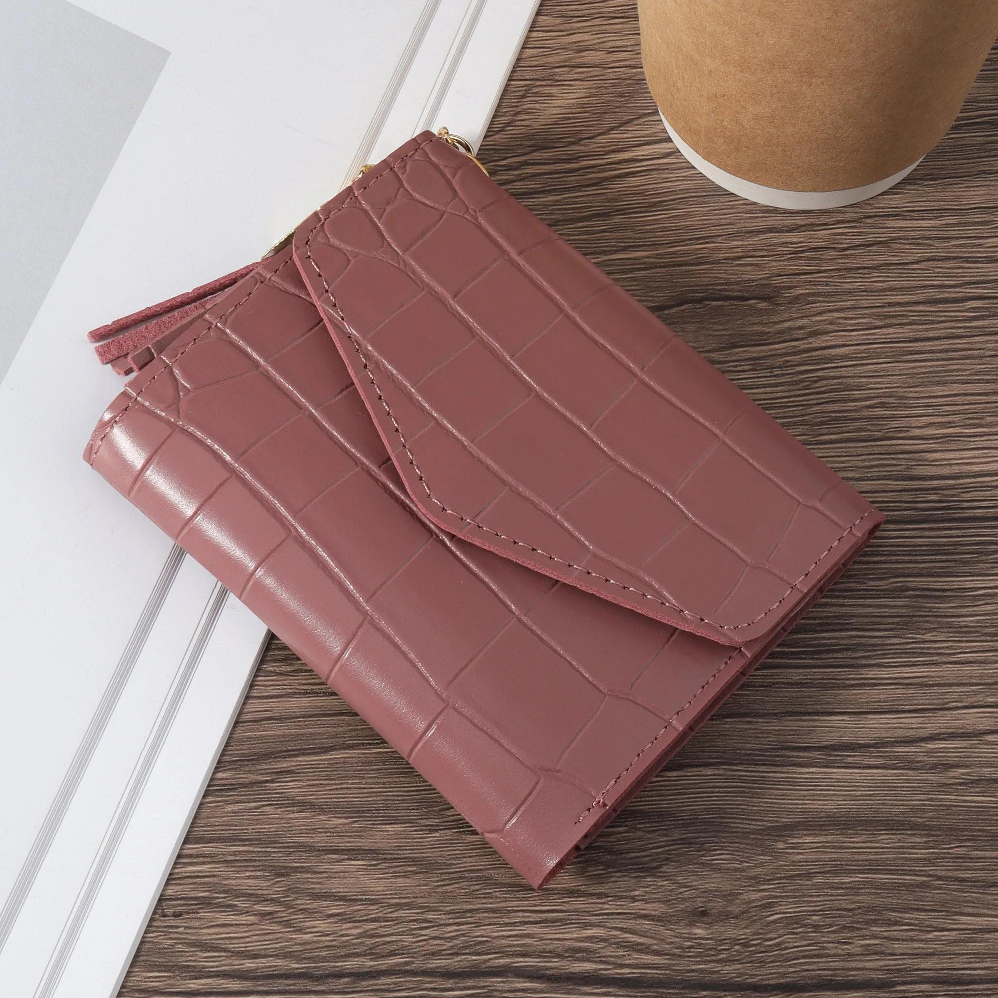 Women's multifunctional short wallet buckle wallet, fashionable tower buckle coin wallet, high-quality PU leather credit card st