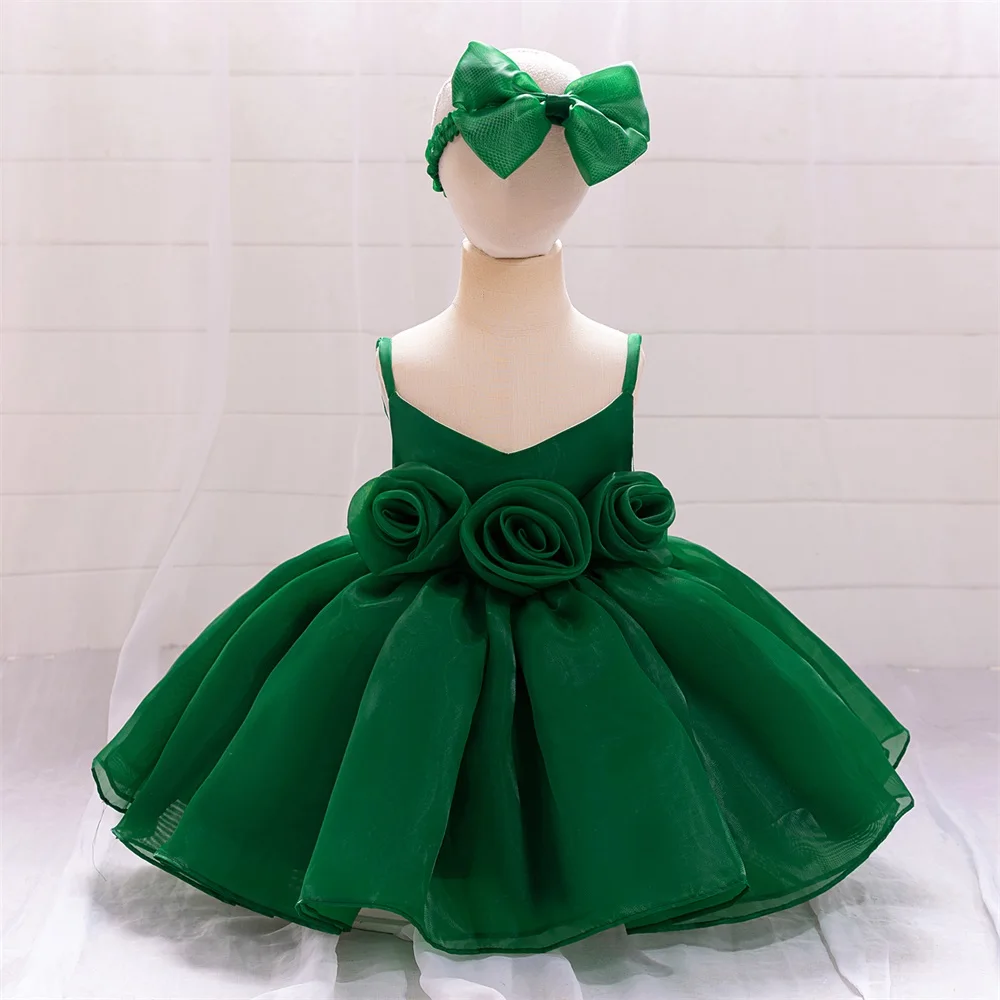 Vestido rosa de Ceremonia de flores grandes para niña, ropa de 1er cumpleaños para bebé, vestido de tutú de princesa de bautismo, vestidos para