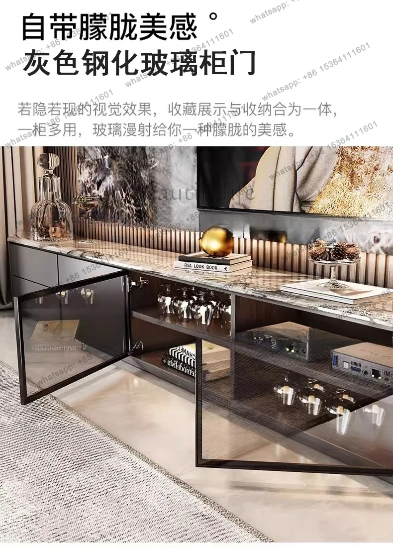French natural luxury stone TV cabinet marble light luxury high-end modern simplicity