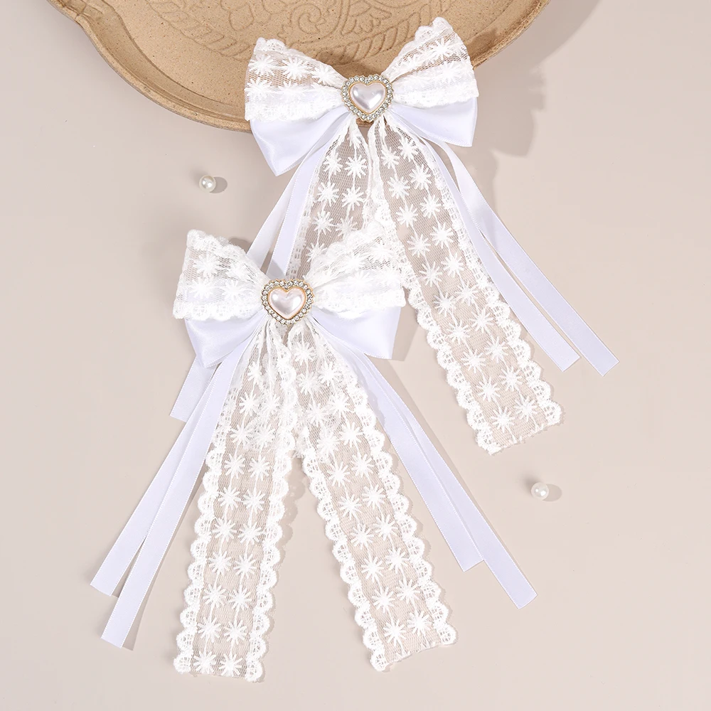 

2Pcs Flower Lace Bow Hair Clips Elegant Floral Embroidery Ribbon Hairpins For Girls Children Sweet Headwear Hair Accessories