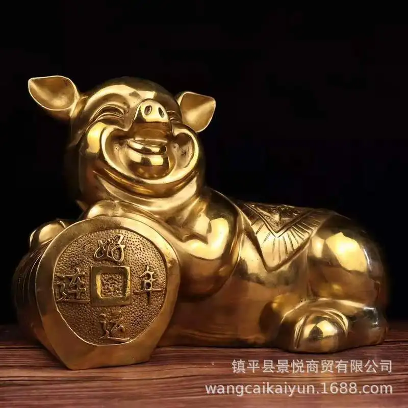 Copper pig figurine, pure copper, golden pig, zodiac pig, lucky pig, symbolizing good fortune and prosperity, pig-shaped ingot,
