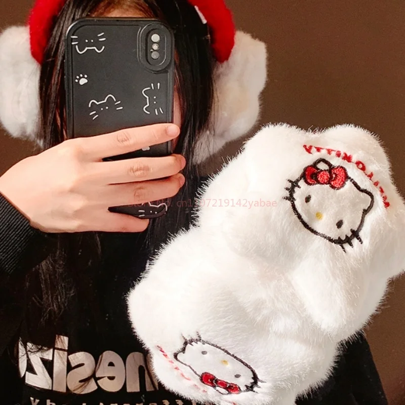 جديد مطرز مرحبا كيتي لطيف أفخم الأذن يفشل شتاء دافئ سدادات حماية الأذن مكافحة تجميد غطاء للأذنين الدراجات الأذن الحرس هدية