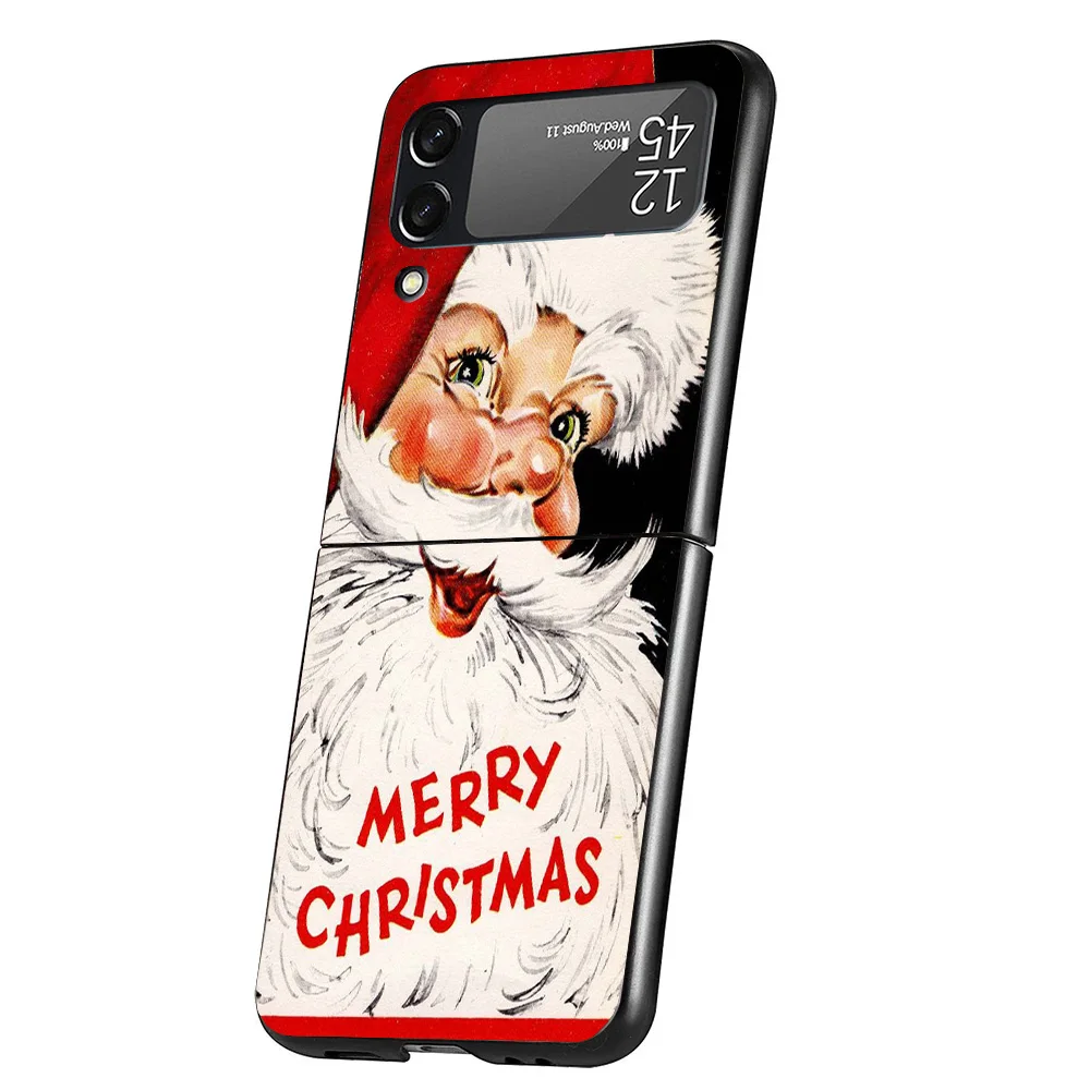 Christmas Santa Claus Present Cover Phone Case For Samsung Galaxy Z Flip 6 5 4 3 5G Flip6 Flip5 Flip4 Flip3 Black Hard Fundas Sh