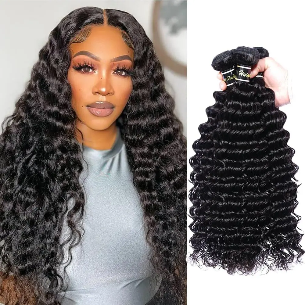 

Natural Colored Deep Wave Human Hair Extensions Bundles Brazilian Hair Weavings 100% Human Hair Bundles 42 44 Inch 1/3/4 Bundle