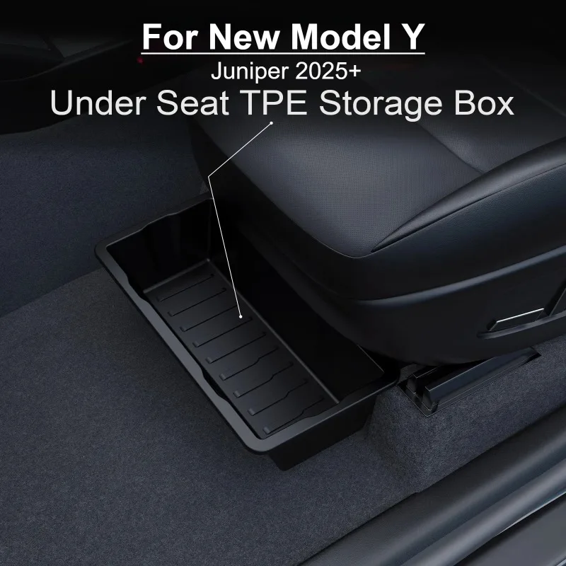TPE Under Seat Storage Box Organizer Bin Trash Tray For Tesla Model Y Juniper 2025 Front Backseat Car Interior Accessories