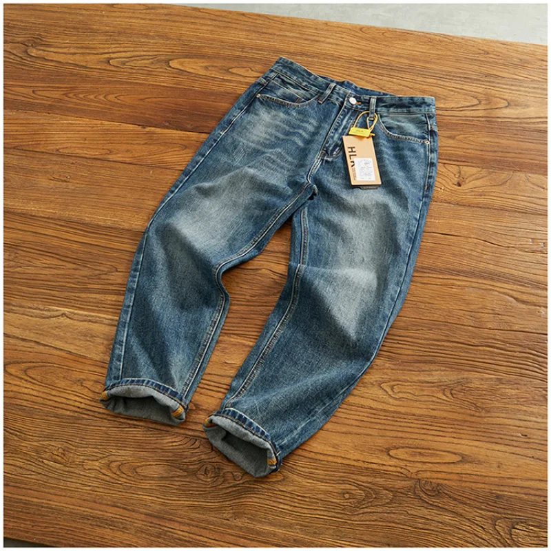 Hellblaue, gewaschene, vielseitige Jeans mit geradem Bein für Herren, modische, lässige Jeanshose im Retro- und einfachen koreanischen Stil