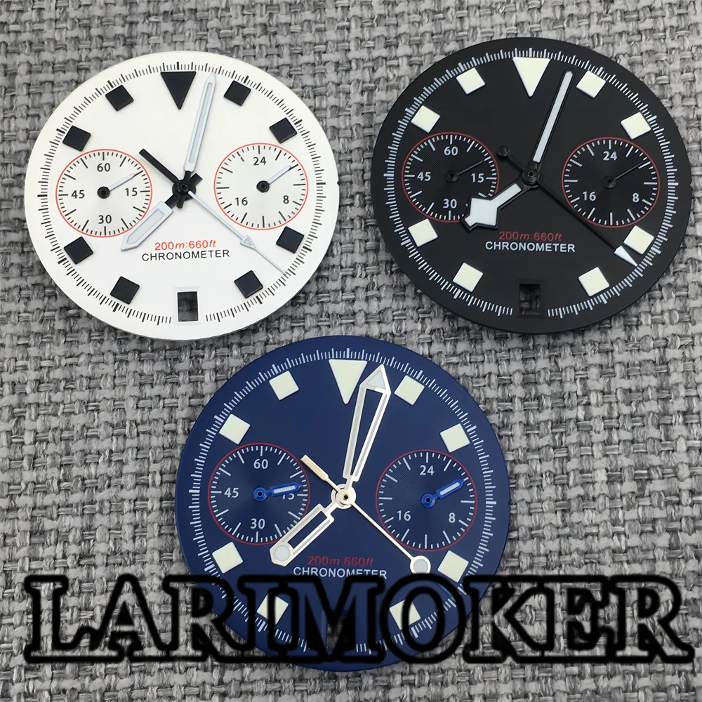 LARIMOKER 30mm Blue White Black Dial Watch Parts Fits VK64 Quartz Movement 6 O‘clock Date Green Luminous