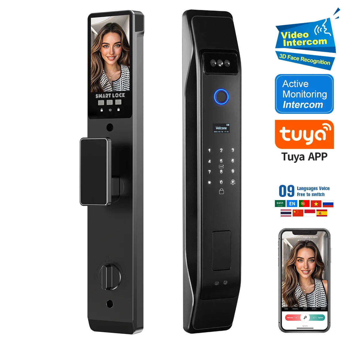 

Security Electronic Cerradura Intelligent Digital Fingerprint Face Recognition Smart Door Lock With Camera for Home