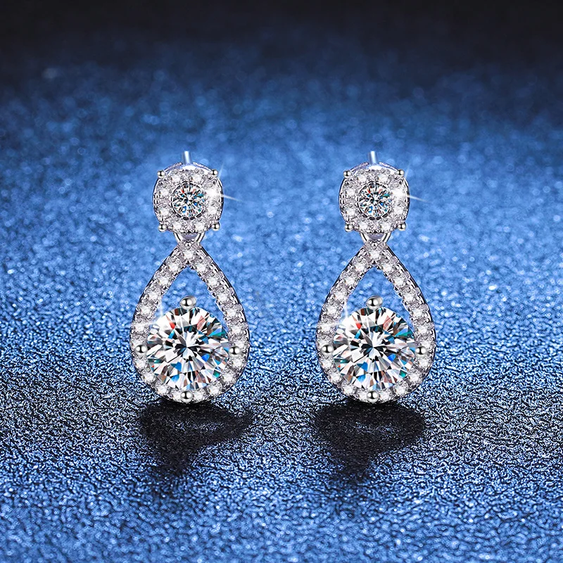 Platinum PT950 18K Gold Earrings Women's Geometry Water Droplet Moissanite Diamond Earrings D Color 1 Carat Moissanite