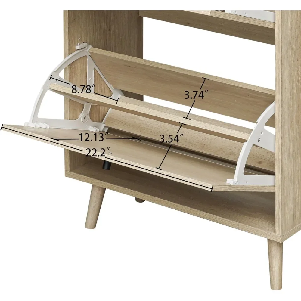 Rattan Shoe Cabinet with 2 Flip Drawers, 2-Tier Shoe Rack Storage Cabinet for Heels, Slippers, Free Standing Shoe Rack