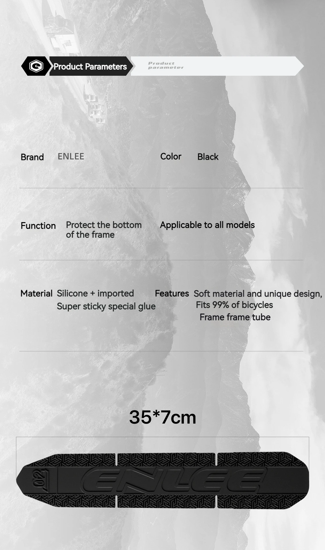 ENLEE Mountainbike-Rahmenschutz, Unterrohr-Aufkleber, Silikon, 3 m, Bodenaufkleber, kollisionssicher, wasserdichte Schutzplatte – Detail 2