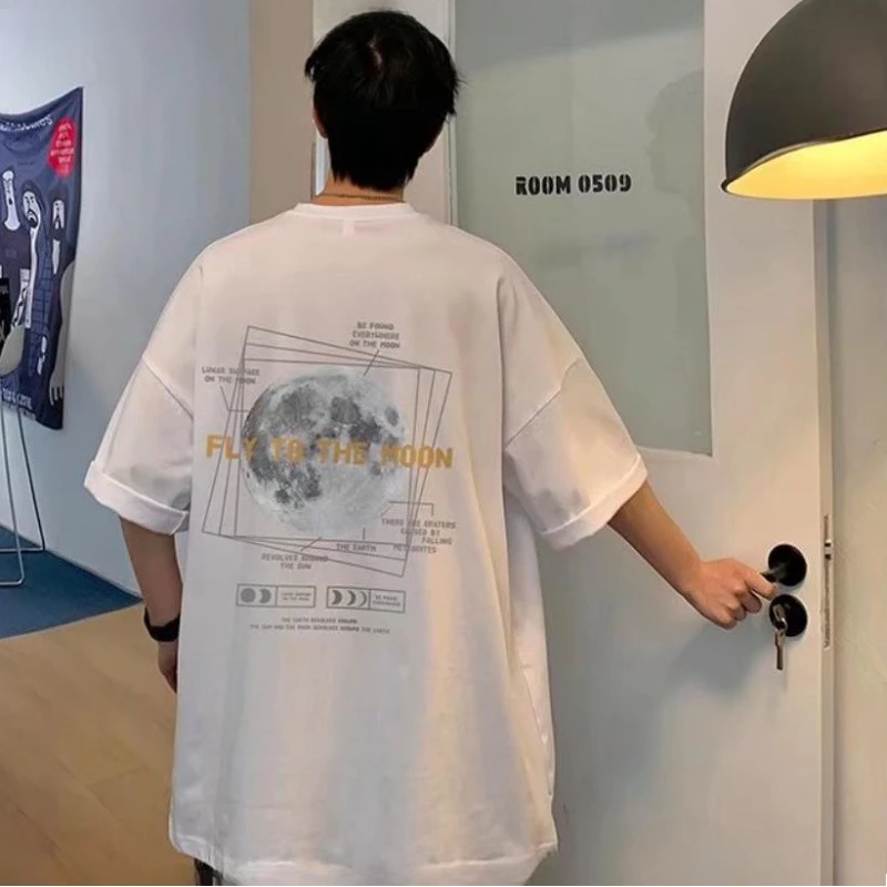 30kg To 120kg Korean Style Lazy Feeling Wearing Moon Pattern T-shirt Daily Basic Top Casual Versatile Shirt image 5
