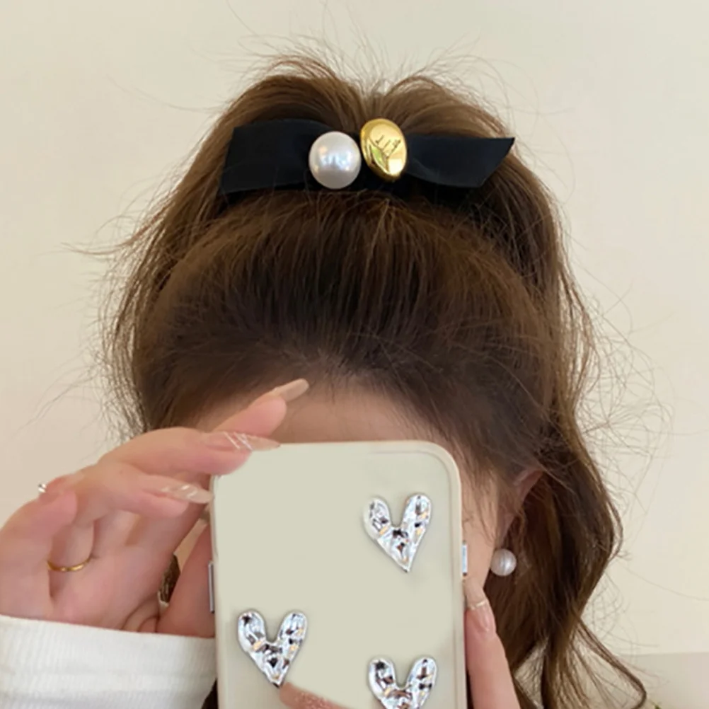 

4Pcs Pearl Bow Hair Scrunchies Elastic Ties for Girls Women Birthday Party Decorative Accessories Bow Hair Tie