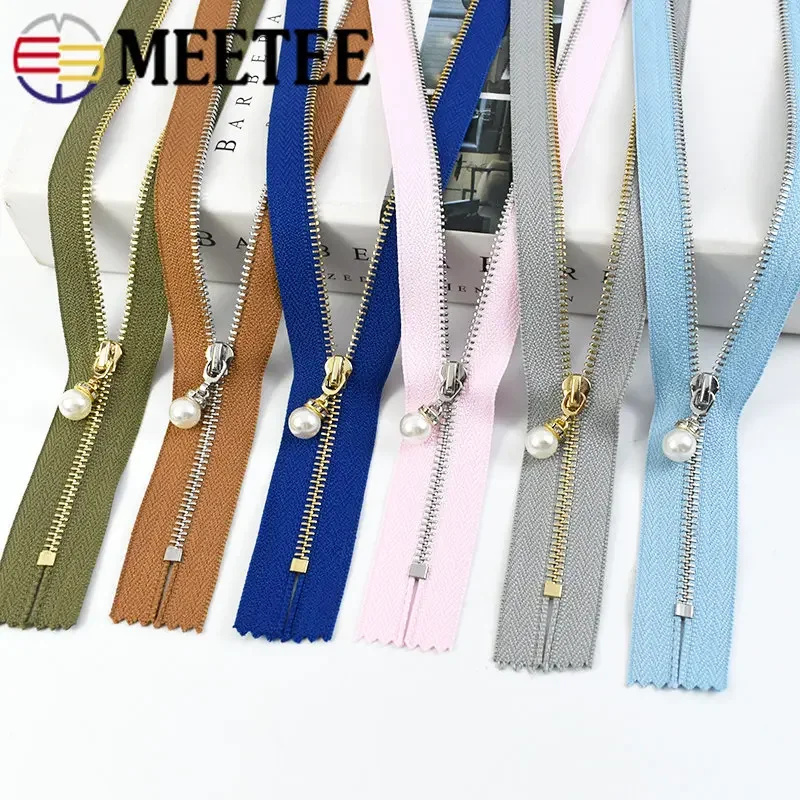 5Pcs 15/18/20/25/30cm Close-End 3# Metal Zipper For Bag Pearl Puller Zippers Clothing Decor Zips Repair Kit DIY Sewing Accessory