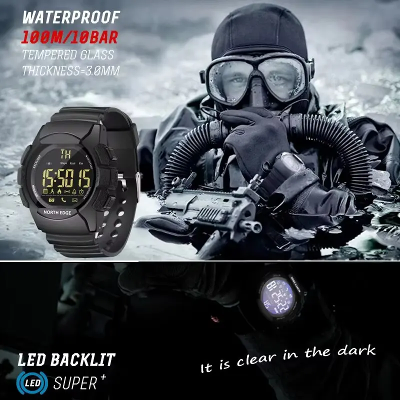 

Men's Watch Military Water Resistant 100M NORTH EDGE Sport Watch Army Led Digital Wrist Stopwatches For Male For IOS Android