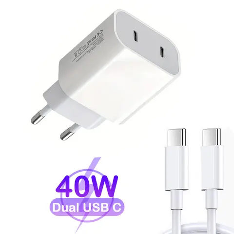 40W 타입 C 충전기 듀얼 포트 USB C 고속 충전 데이터 케이블 아이폰 15 14 Pro Max 삼성 샤오미 화웨이용 휴대폰 충전기