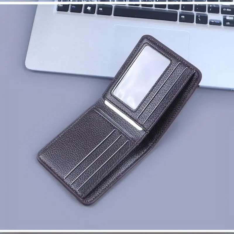 Minimalistische Herren-Geldbörse aus PU-Leder, Schwarz-Kaffee, große Kapazität, mehrere Fächer, zweifach faltbar, Ausweiskartenhalter, für Männer und Frauen – Detail 10
